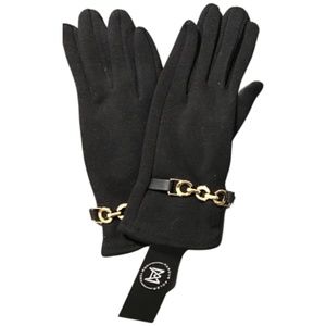 Black Gloves with Gold Chain Detail